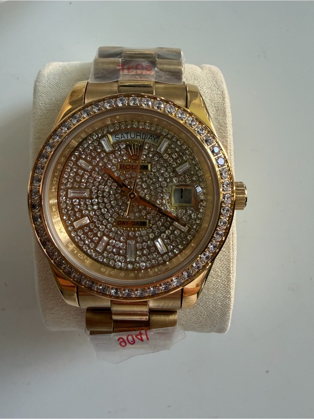 Rolex Day-Date Style Gold Crystal Dial Watch